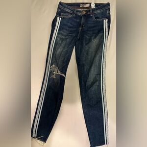 Zara Black and Silver Straight Leg Jeans with Sporty Stripes